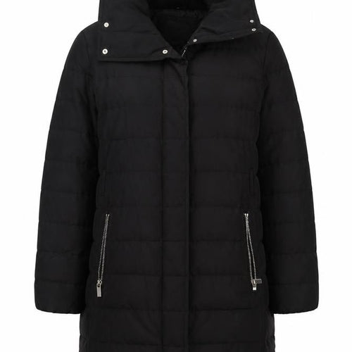 Mango Women’s Black Puffer Coat Size 14 Hooded Mid-Length Winter Jacket