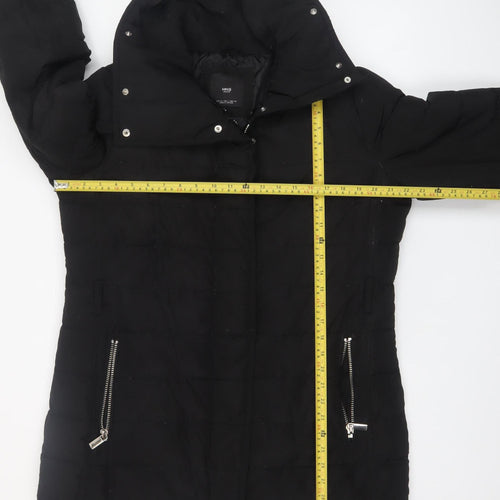 Mango Women’s Black Puffer Coat Size 14 Hooded Mid-Length Winter Jacket