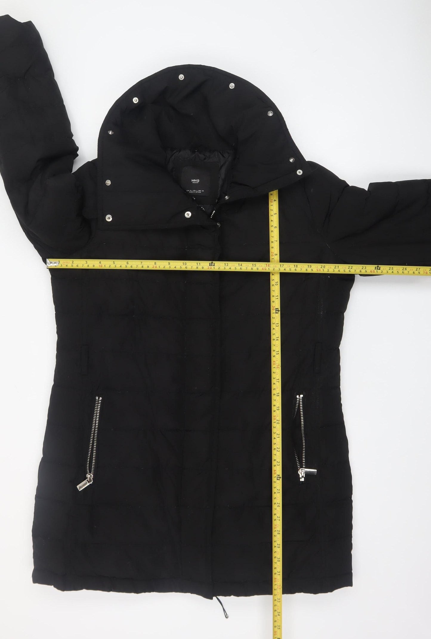 Mango Women’s Black Puffer Coat Size 14 Hooded Mid-Length Winter Jacket