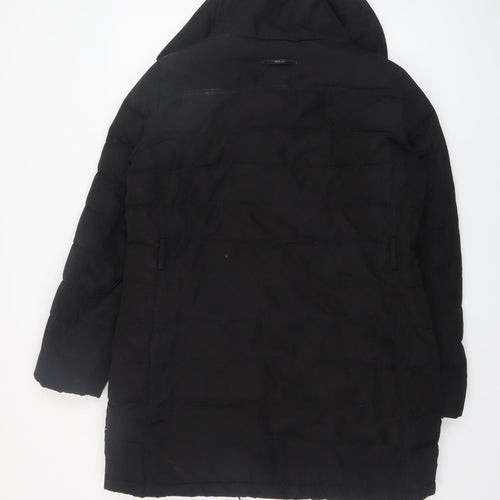 Mango Women’s Black Puffer Coat Size 14 Hooded Mid-Length Winter Jacket