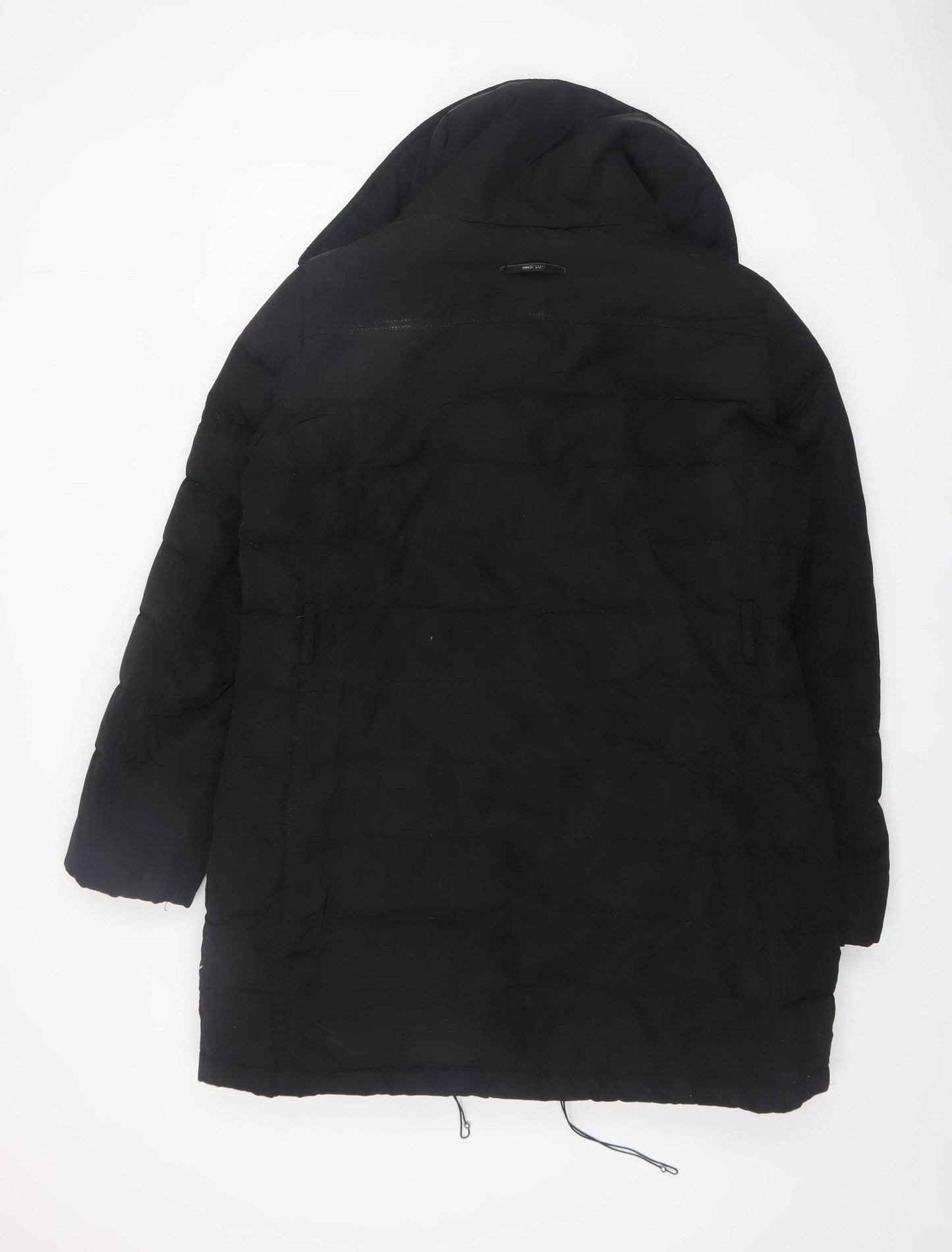 Mango Women’s Black Puffer Coat Size 14 Hooded Mid-Length Winter Jacket
