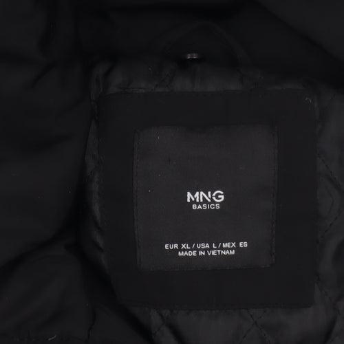 Mango Women’s Black Puffer Coat Size 14 Hooded Mid-Length Winter Jacket
