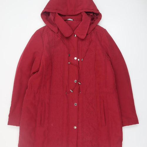 Bonmarché Women's Red Hooded Mid-Length Parka Coat Size 16