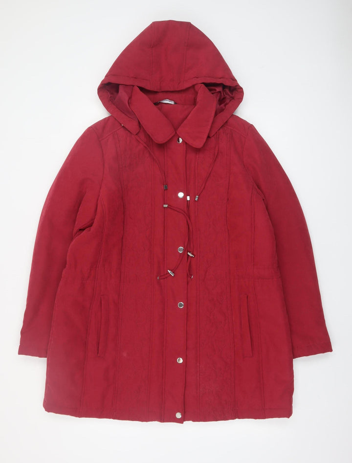 Bonmarché Women's Red Hooded Mid-Length Parka Coat Size 16
