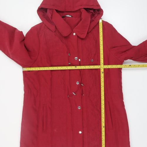 Bonmarché Women's Red Hooded Mid-Length Parka Coat Size 16