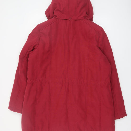 Bonmarché Women's Red Hooded Mid-Length Parka Coat Size 16