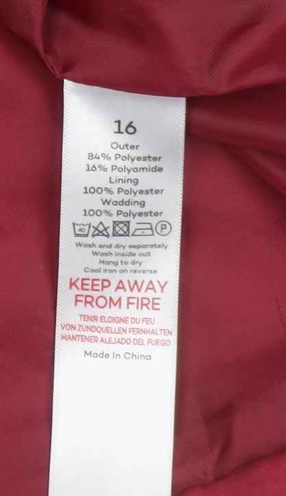 Bonmarché Women's Red Hooded Mid-Length Parka Coat Size 16