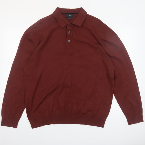 Next Mens Brown XL Collared Henley Cotton Knit Jumper