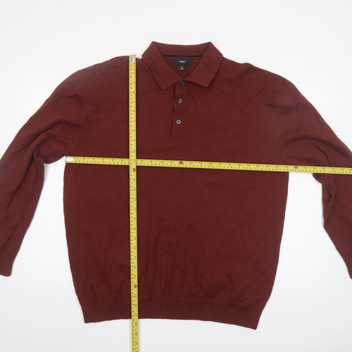 Next Mens Brown XL Collared Henley Cotton Knit Jumper