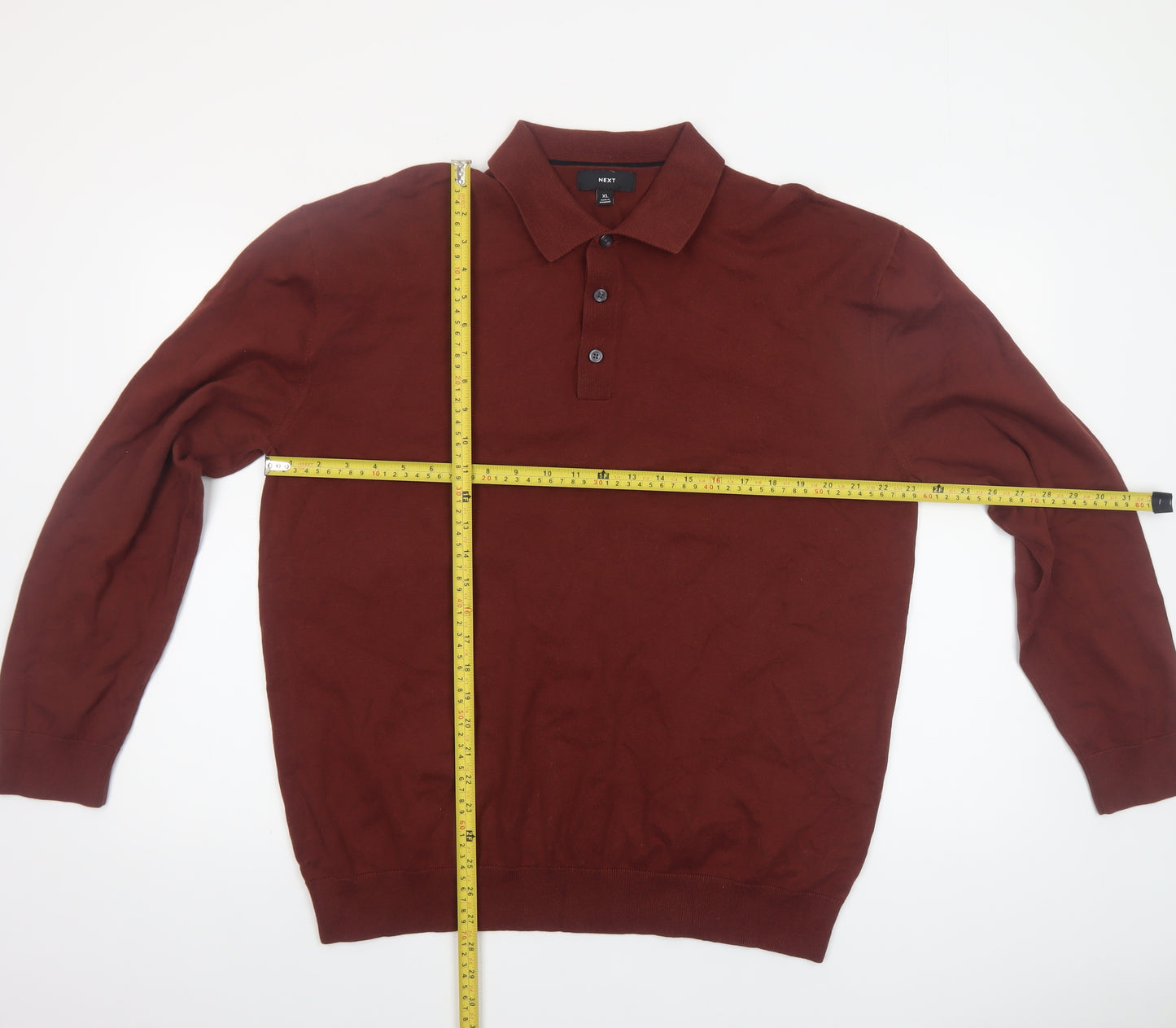 Next Mens Brown XL Collared Henley Cotton Knit Jumper