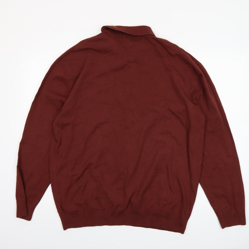 Next Mens Brown XL Collared Henley Cotton Knit Jumper