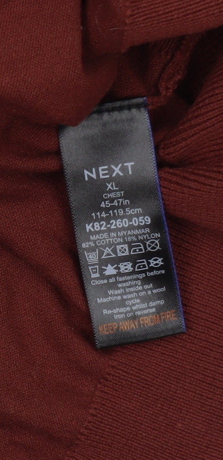Next Mens Brown XL Collared Henley Cotton Knit Jumper