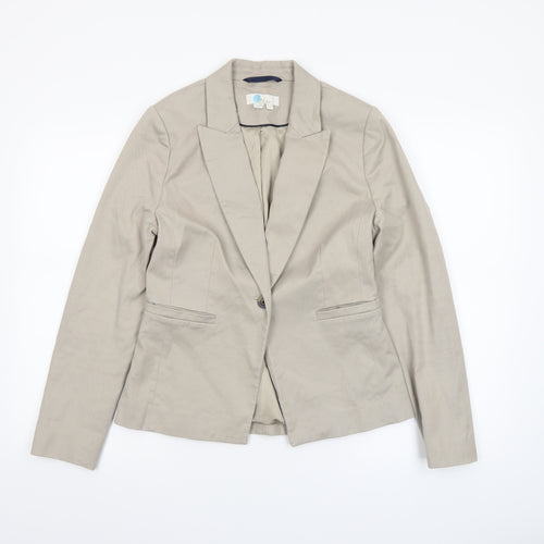 Boden Women Beige Cotton Blazer UK 10 Tailored Single-Breasted Jacket