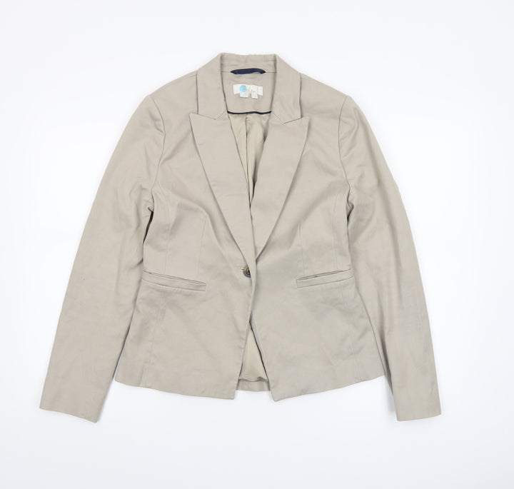 Boden Women Beige Cotton Blazer UK 10 Tailored Single-Breasted Jacket