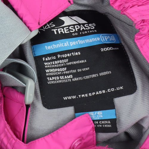 Trespass Girls Pink Waterproof Snow Pants 5-6 Years Winter TP50