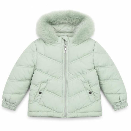 Lipsy London Girls Green Hooded Puffer Jacket 6 Years Faux Fur Trim