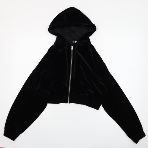 H&M Divided Women's Black Velvet Full Zip Hoodie Size 12