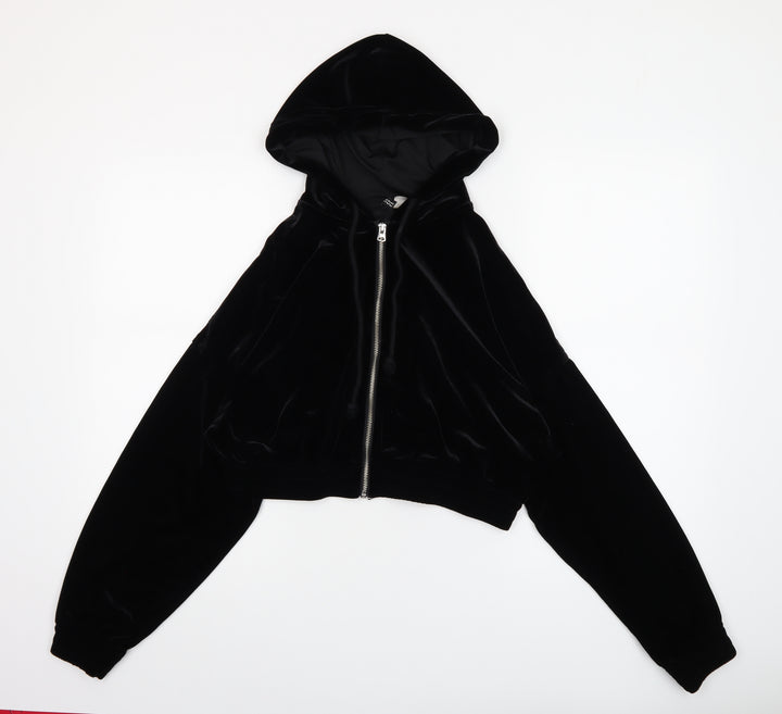 H&M Divided Women's Black Velvet Full Zip Hoodie Size 12