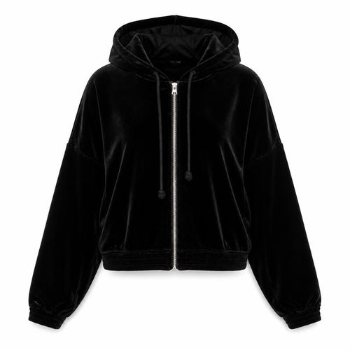 H&M Divided Women's Black Velvet Full Zip Hoodie Size 12
