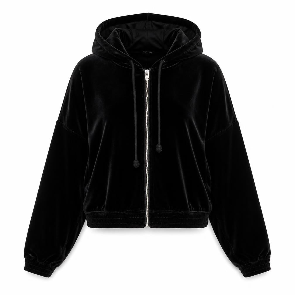 H&M Divided Women's Black Velvet Full Zip Hoodie Size 12