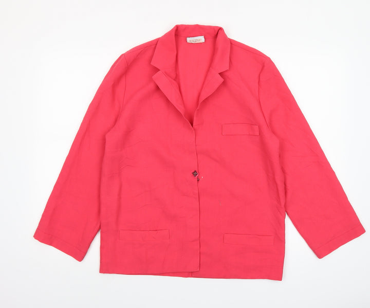 Jacques Vert Women's Red Linen-Look Blazer UK 12 Single-Breasted Jacket