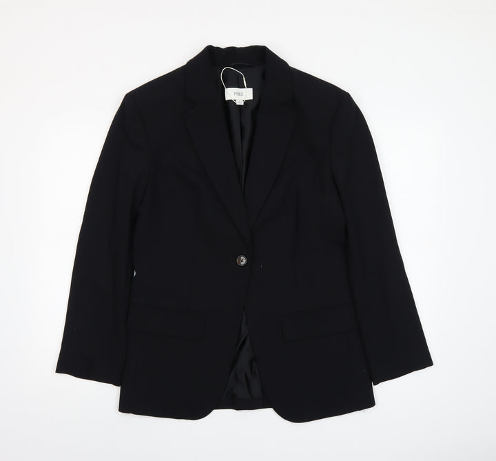 Marks and Spencer Women Black Size 8 Single-Breasted Blazer Jacket