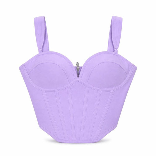 Front view of PRETTYLITTLETHING Women’s Purple Cropped Bustier Top, size UK 14