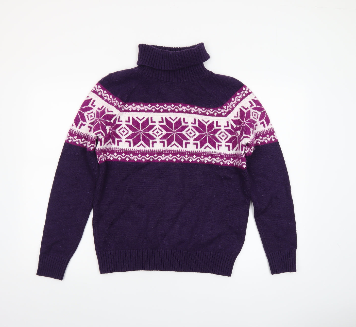 Lands' End Women's Purple Fair Isle Roll Neck Jumper Size M