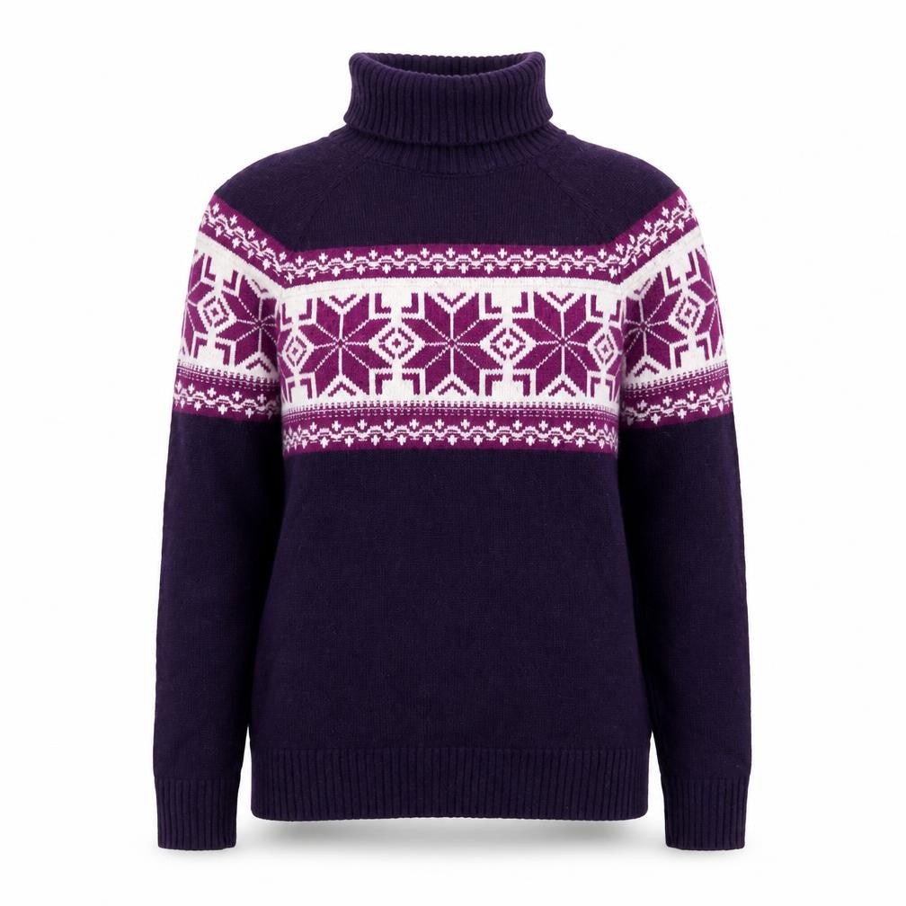 Front view of Lands' End Women's Purple Fair Isle Roll Neck Jumper, size M