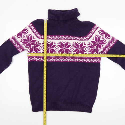 Lands' End Women's Purple Fair Isle Roll Neck Jumper Size M