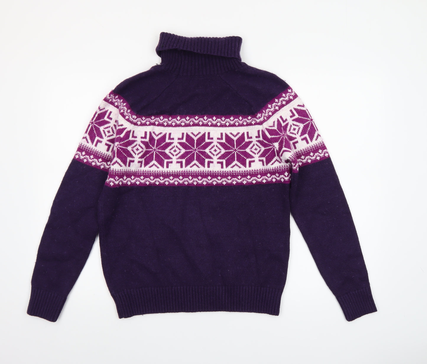 Lands' End Women's Purple Fair Isle Roll Neck Jumper Size M