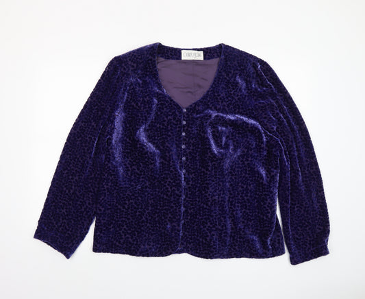 Oliver James Women's Purple Velvet Animal Print Blouse UK 20