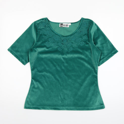 Together Women’s Green Velvet Embroidered Scoop Neck Short Sleeve Blouse Size 12