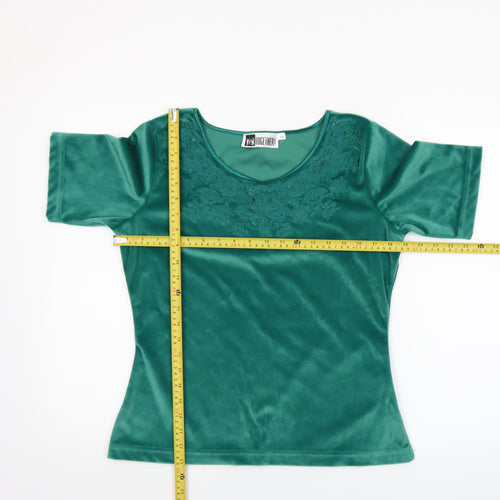 Together Women’s Green Velvet Embroidered Scoop Neck Short Sleeve Blouse Size 12