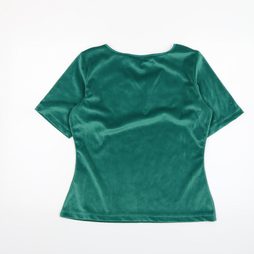 Together Women’s Green Velvet Embroidered Scoop Neck Short Sleeve Blouse Size 12