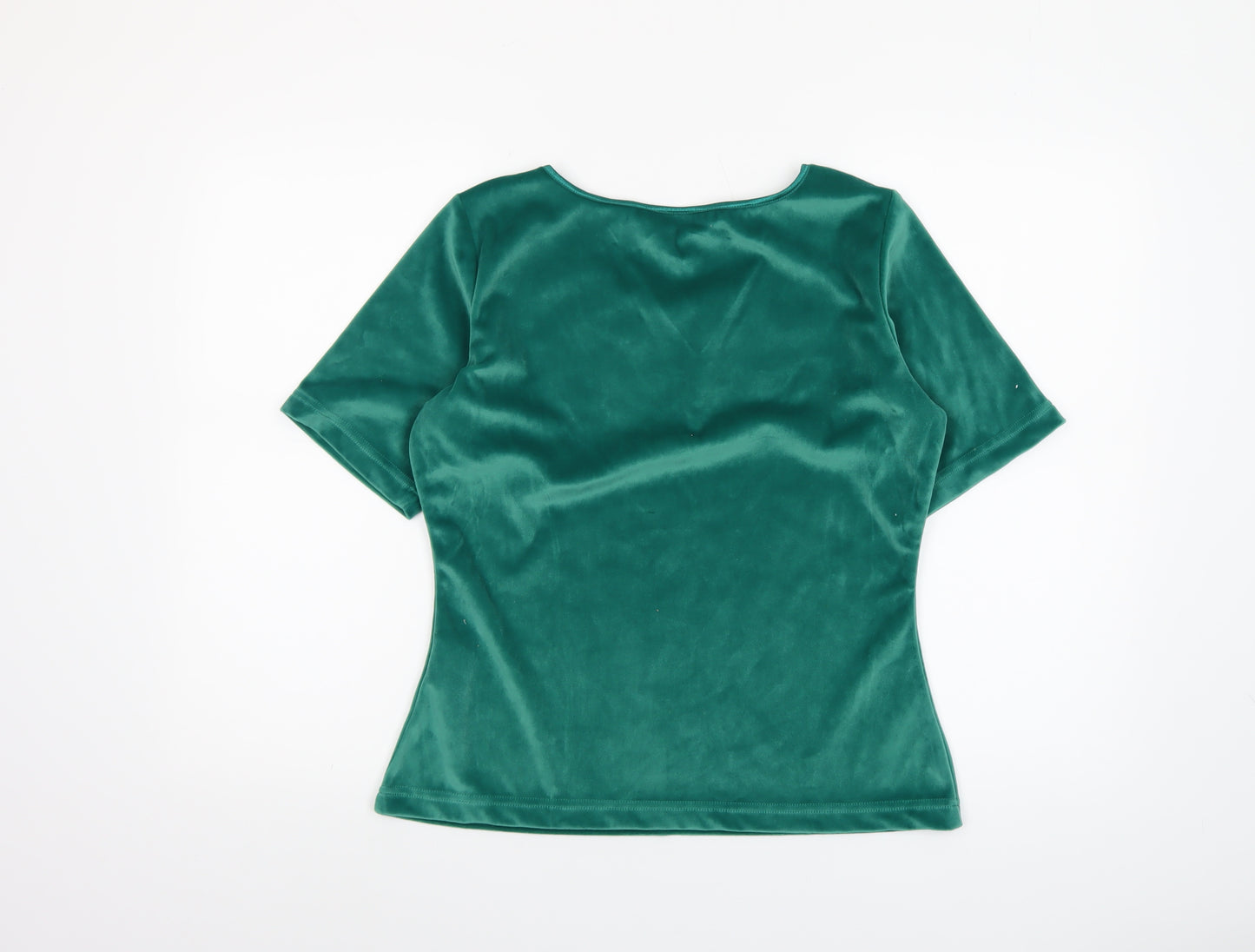 Together Women’s Green Velvet Embroidered Scoop Neck Short Sleeve Blouse Size 12