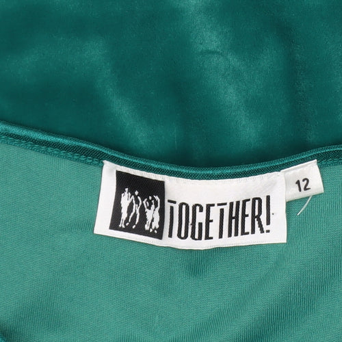 Together Women’s Green Velvet Embroidered Scoop Neck Short Sleeve Blouse Size 12