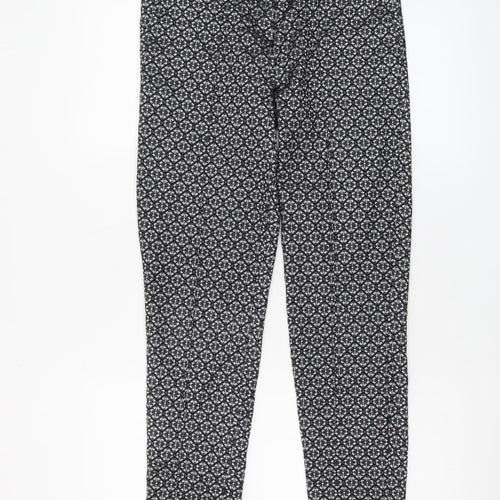 Topshop Women's Black Geometric Jacquard Slim Tapered Trousers Size 10