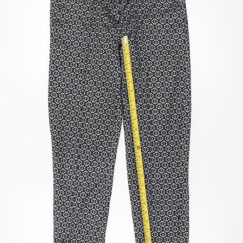 Topshop Women's Black Geometric Jacquard Slim Tapered Trousers Size 10