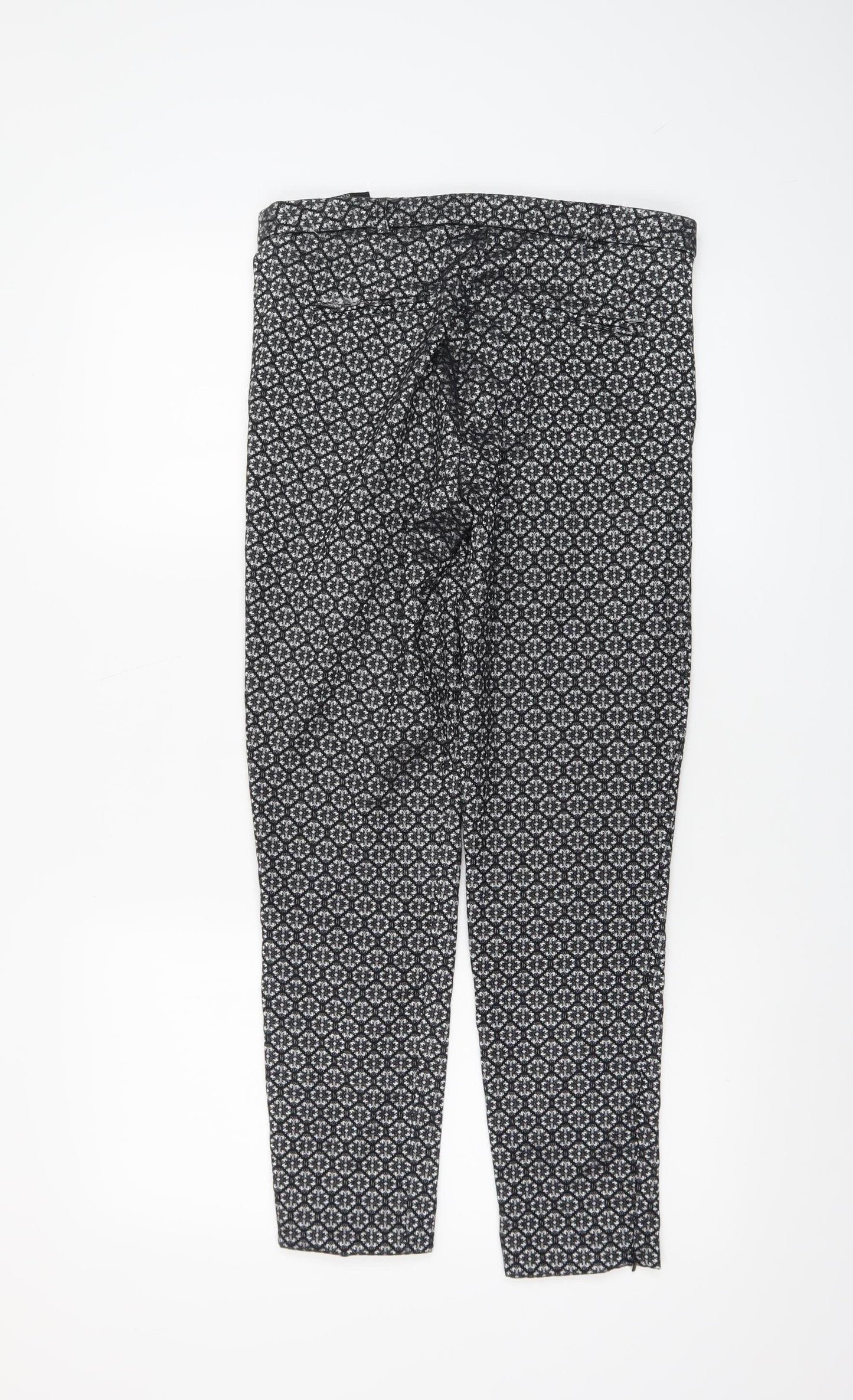 Topshop Women's Black Geometric Jacquard Slim Tapered Trousers Size 10