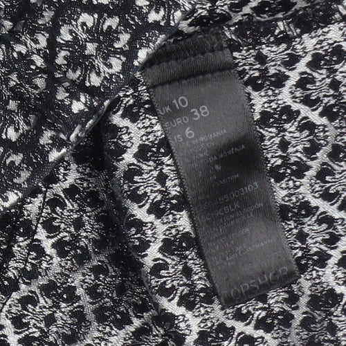 Topshop Women's Black Geometric Jacquard Slim Tapered Trousers Size 10