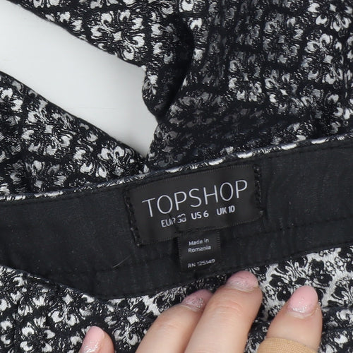 Topshop Women's Black Geometric Jacquard Slim Tapered Trousers Size 10