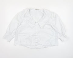 Pull & Bear Women's White Cotton Collared Cropped Blouse L