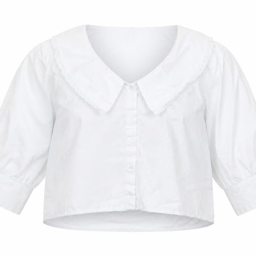 Pull&Bear Women's White Cotton Collared Cropped Blouse L