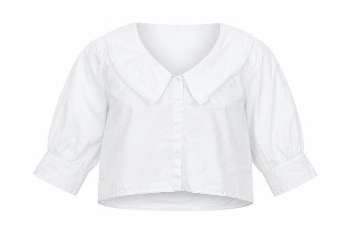 Pull&Bear Women's White Cotton Collared Cropped Blouse L