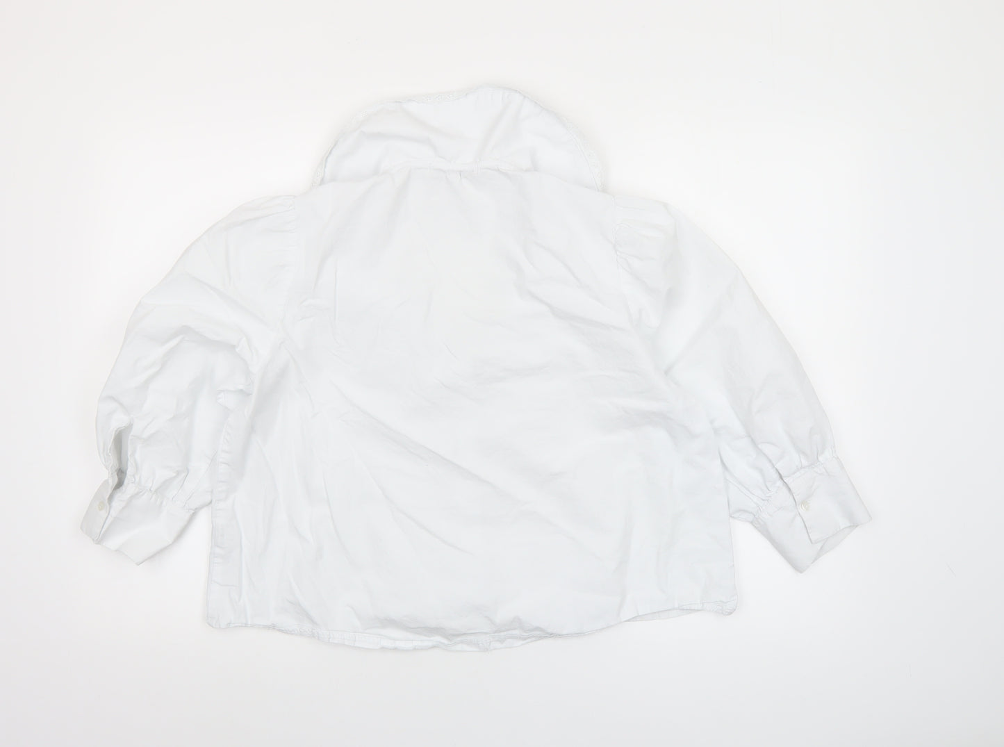 Pull & Bear Women's White Cotton Collared Cropped Blouse L