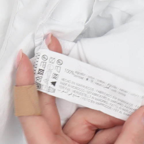 Pull & Bear Women's White Cotton Collared Cropped Blouse L