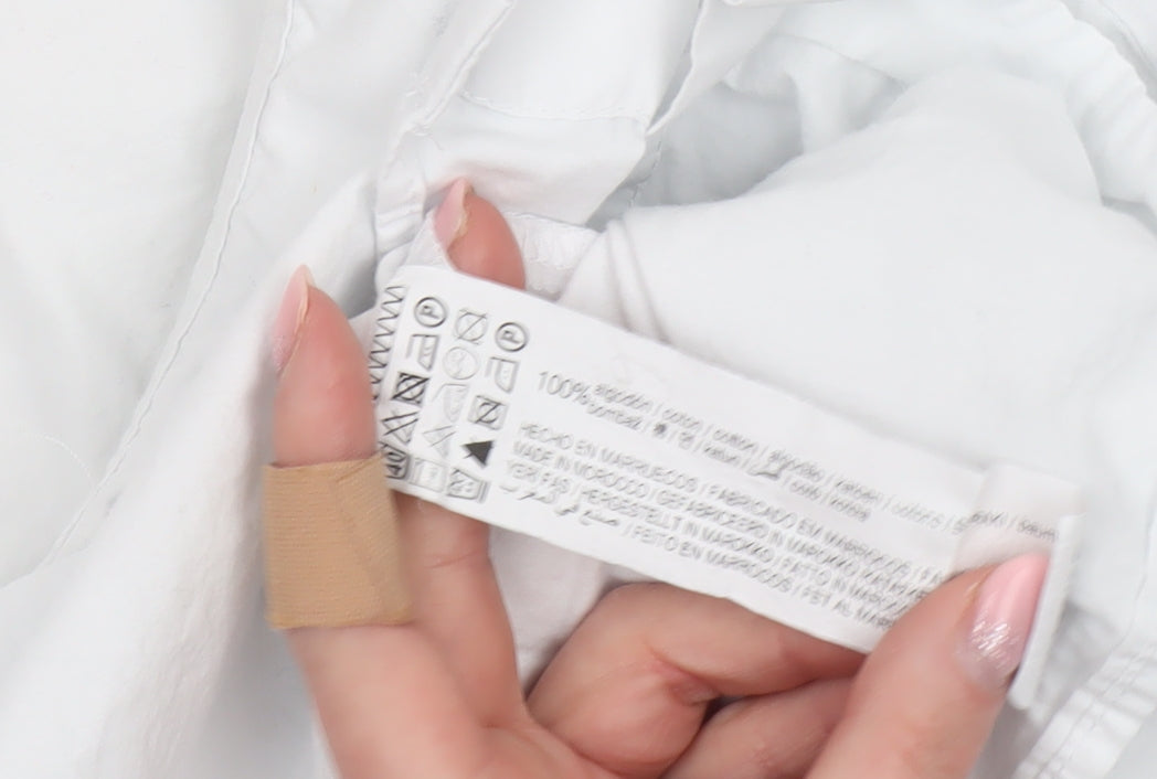 Pull & Bear Women's White Cotton Collared Cropped Blouse L