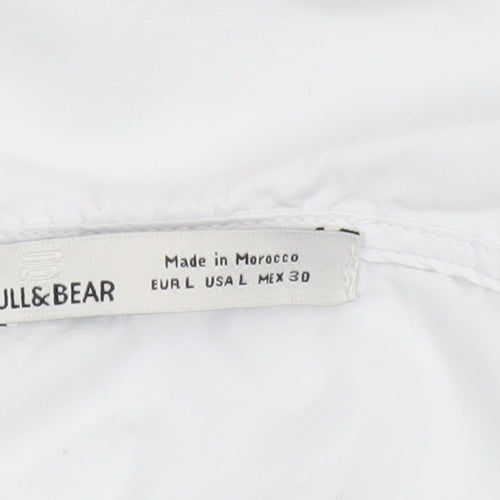Pull & Bear Women's White Cotton Collared Cropped Blouse L