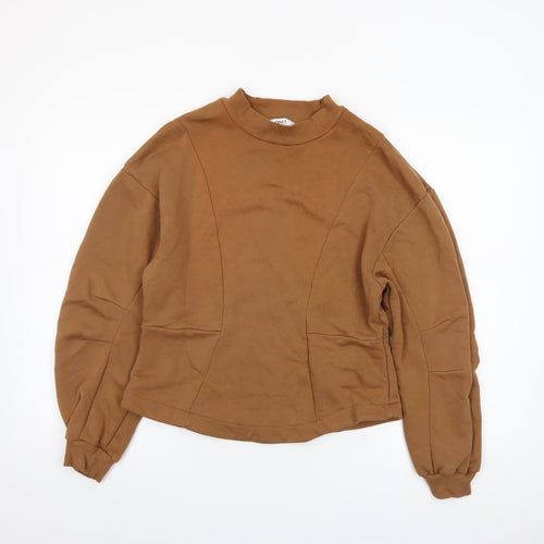ONLY Women Brown Long Sleeve Basic Crew Neck Top M